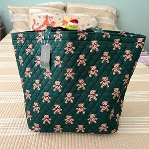 Quilted Teddy Bear Tote Bag - Green